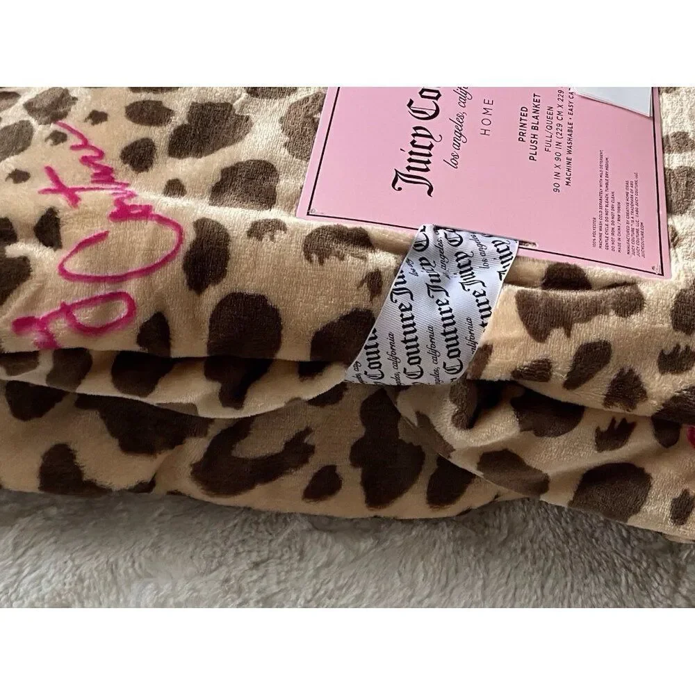Juicy Couture Leopard And Logo Super Soft Blanket Queen Size 90”‎ X 90” NEW
